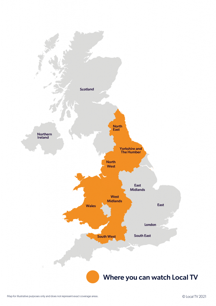 Map of the UK showing Local TV Areas